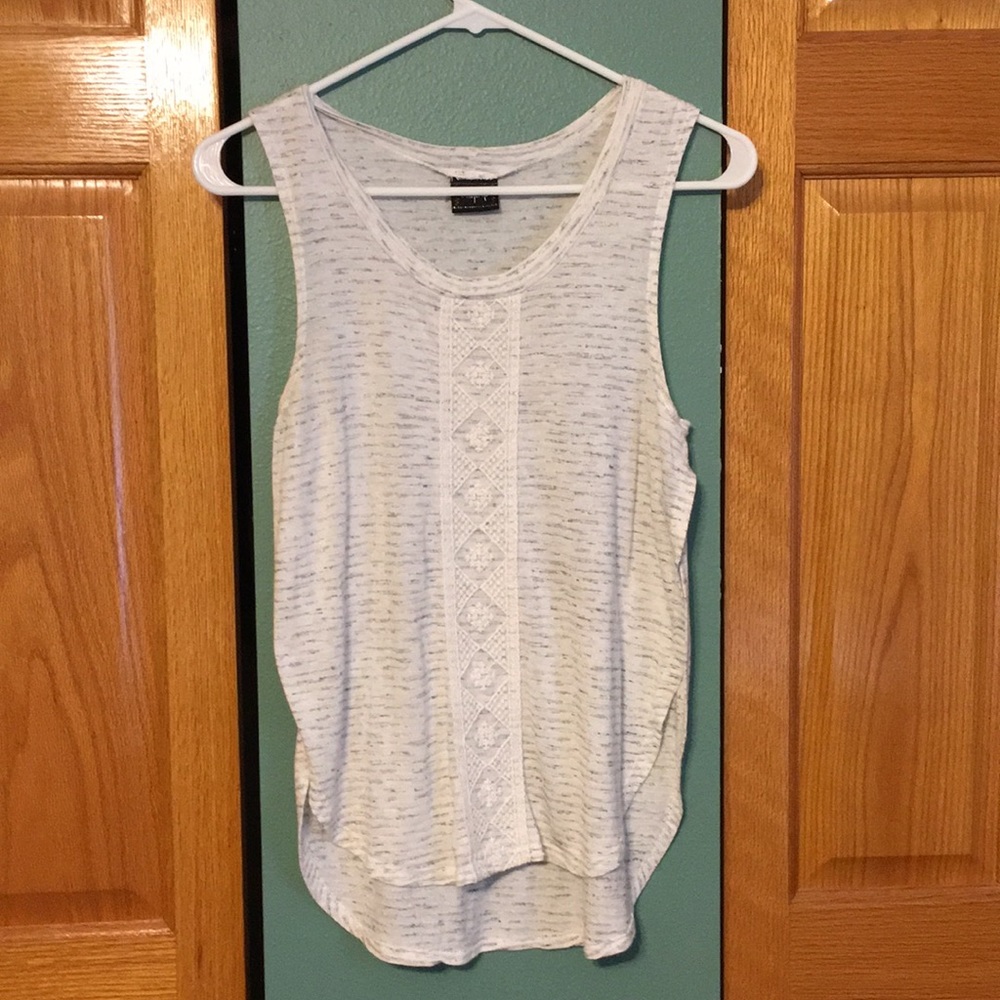 White and grey striped tank with embroidery